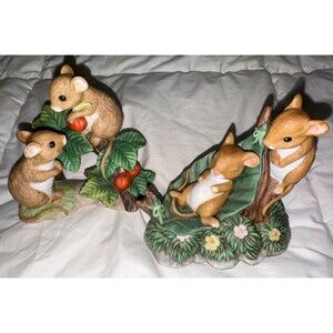 Vtg Home Interiors Mice Porcelain Figurines 14751-98 Naptime 1443 Tiny Tales EUC